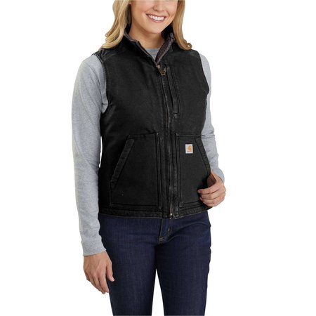 CARHARTT Relaxed Fit Washed Duck Sherpa-Lined Mock-Neck Vest, Black, Small, REG 104224-BLKSREG